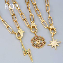 Pendant Necklaces FLOLA Gold Plated Fatima Hand Evil Eye Necklaces for Women Copper Zircon Horn Lightning DIY Necklaces Jewellery Making Gift nkeq81 G230206