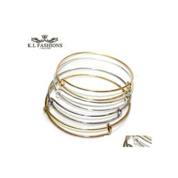 Bangle Fashion Sier Gold Wire Bracelet For Diy Beading Small Charm Expandable Usa Trendy Accessories Wholesale Drop Delivery Jewellery Dhnhr