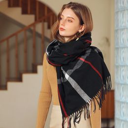 Scarves Fashion Medium And Long Cashmere Scarf For Women Black White Winter Warm Bandana Tassel Plaid Neck Warmer Shawls