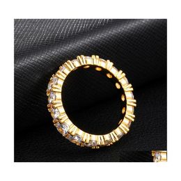 Cluster Rings Usa Size 612 Hip Hop 1 Row Round Big Zircon Gold Sier Tennis Ring For Men Women 549 Q2 Drop Delivery Jewelry Dhzci