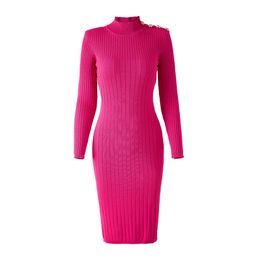 Designer-Luxus-Damen-Milan-Laufsteg-Kleider, Stehkragen, lange Ärmel, Löwenkopf-Knopfstrick, schmales Damen-Sexy-Midi-Lang-Abend-Partykleid