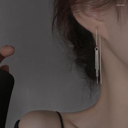 Hoop Earrings Simple Style Thin Long Tassel Drop Silver Color Women Dangle Earring Piercing Line Multi-Tassel Jewelry