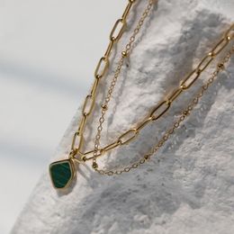 Link Bracelets Chain Irregular Geometric Green Imitation Malachite Bracelet Women Titanium Steel Plated 18k Gold Double Jewellery GiftsLink