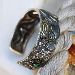 Bangle Classic Chinese Style Jewelry Gift Carved Lifelike Dragon Metal Bracelet For Men