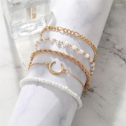 Link Bracelets Chain Personality Moon 5-piece Set Rice Bead Women Charm Bangle Trend Jewelry Kent22