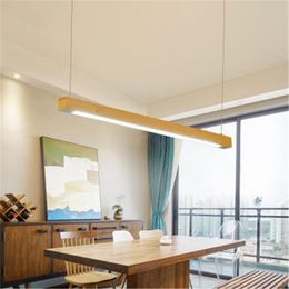 Pendant Lamps Japanese Style Minimalist Rectangular Office Lamp Creative Solid Wood Long Strip Decor Light FixturesPendant