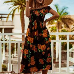 Casual Dresses Women Summer Floral Off Shoulder Short Sleeve Maxi Dress For Woman Robe Sexy Slash Neck Chic Mid-calf Aesthetic #T2GCasual