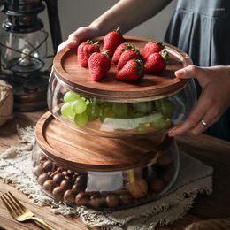 Plates Japanese Acacia Wood Dried Fruit Storage Tray Glass Box Living Room Home Coffee Table Melon Seeds Set Plate