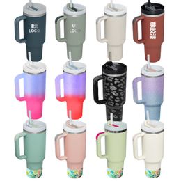 Tumblers Large Capacity 40OZ Straw Coffee Cup Portable Handle Vacuum Stainless Steel Beer Mug Double Decker Car Coffeecup Travel Kettle 230204