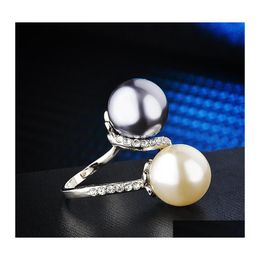 Cluster Rings Fashion Big Double Simated Pearl For Women Rhinestone Inlay Finger Ring Jewellery Gifts Us Size 69 Drop Delivery Dhiur