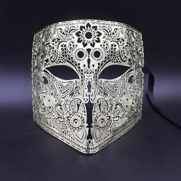 Party Masks Gold Silver Colour Full Face Bauta Phantom Cosplay Masquerade Black Metal Skull Shield Mardi Gras Joker 230206