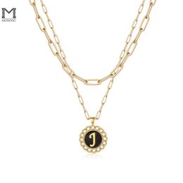 Pendant Necklaces MONOOC Layered Gold Necklace for Women 14K Real Gold Plated Paperclip Chain Trendy Initial Letter Dainty Necklace Jewellery Gifts G230206