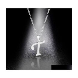 Pendant Necklaces Sier Color 26 Letters Jewelry English Alphabe For Women Choker A B C D E F G H I J K L M N O P Q R S T U V W X Y Z Dhzha