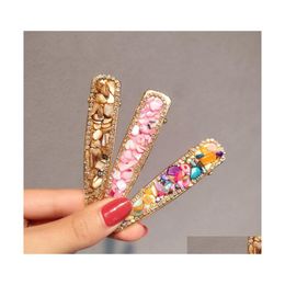 Hair Clips Barrettes Fashion Jewellery Colorf Stone Beads Barrette Hairpin Clip Dukbill Toothed Bobby Pin Girls Ladies Sweet Drop De Dhlr2