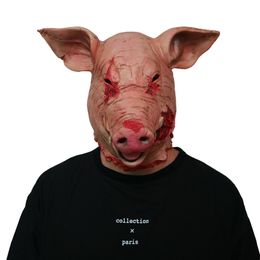 Party Masks Latex Pig Head Halloween Horror Masquerade Novelty Animal Scary Cosplay Costume Festival Supplies Unisex Gifts 230206