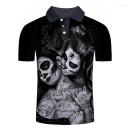 Men's Polos Fashion Black Skull Short Sleeves Polo Shirt 3D Printed 2023 Summer Loose Slim Fit Casual