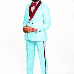 Handsome Groom Tuxedos Embossing Groomsmen Shawl Lapel Man's Suits Wedding/Prom/Dinner Man Blazer Jacket Pants Tie K836