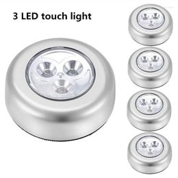 Night Lights 3 LED Silver Closet Cabinet Lamp Battery Powered Wireless Stick Tap Touch Push Security Kitchen Bedroom Light 1PC