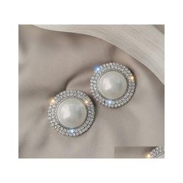 Stud S1139 Fashion Jewelry S925 Sier Post Earrings Exaggerated Faux Pearl Rhinstone Drop Delivery Dho3P