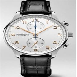 Luxury New Men Automatic Mechanical Silver Rose Gold Watch Black Brown Leather Stainless Steel Sapphire Glass White Dial254i