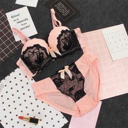 Sexy Set Push Up Bra Lace And Panty Embroidery Women Plus Size Deep V Lingerie 70 75 80 85 AB Cup For Female Underwears Y2302