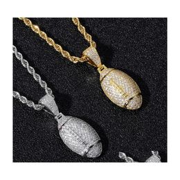 Other Jewellery Sets 18K Gold Cubic Zirconia Basketball Football Necklace 60Cm Golden Chains Set Copper Diamond Hip Hop Sport Pendant Dhnwr