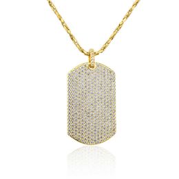 Pendant Necklaces Gold Military Brand Pendant Necklace Crystal Dog Tag Man Necklace Woman Luxurious Sweater Chain Hip Hop Rock Jewelry G230206