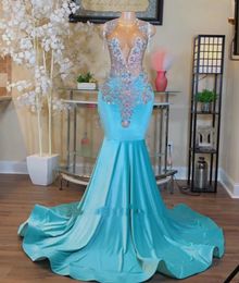 Sexy Plus Size Mermaid Prom Party Dresses Blue Veet Sparkly Sequins Beades Formal Birthday Evening Ocn Gowns