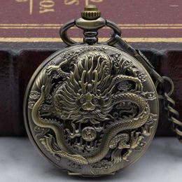 Pocket Watches Chinese Dragon Bronze Mechanical Watch Analogue Pendant With Necklace Clock For PJX1327