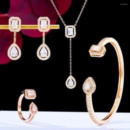 Necklace Earrings Set Missvikki Luxury 4pc Geometric For Women Wedding Cubic Zirconia CZ Dubai Bridal Jewelry Dance Party Gift