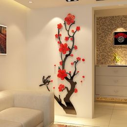 Wall Stickers Chinese Style 3D Plum Blossom Flowers Home Decorations Living Room Dinning Decor Decals Acrylic