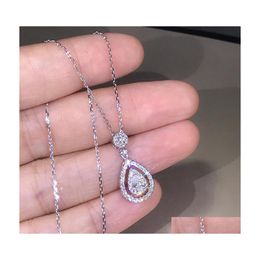 Anh￤nger Halsketten Victoria Sparkling Luxusschmuck 925 Sterling Sierrose Gold F￼llstoff Wasser Wei￟er Topaz Birne Diamant Frauen NEC DH9WA