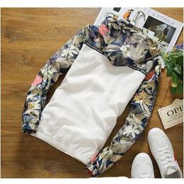 Men's Jackets Spring Autumn Baseball Jacket Men Washed Casual Slim Fashion Hooded Frint Floral Camouflage Small Coats Gray White BlueMen's