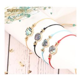 Link Chain Bohemian Handmade Woven Rope Bracelet For Women Girl Abalone Shell Heart Round Cross Hexag Charm With Card Friendship Dr Dhe7Y