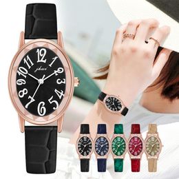 Wristwatches Ladies Watch Oval Digital Dial Versatile Temperament Quartz Casual Leather WatchWristwatches