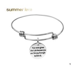 Bangle Stainless Steel Inspirational Charm Bracelet Expandable Sliver Colour Wire For Your Friend Jewellery Gift Drop Delivery Bracelets Dh1Hd