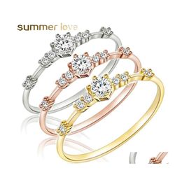 Cluster Rings Six Prong Setting Crystal Zircon Ring Sweet Engagement For Women Fashion Wedding Jewelry Minimalism Cute Korean Drop De Dhndz
