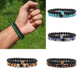 Strand Beaded Strands 2 Pcs/Set Tiger Eye Lava Beads Bracelet Natural Malachite Stone Elastic Bracelets Yoga Healing Couples Handmade