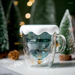 Wine Glasses Creative Christmas Tree Star Water Cup Double-Layer Glass High Temperature Mug Xmas Wishing