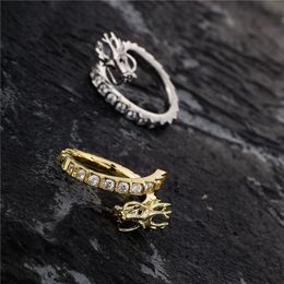 Hip Hop With Side Stones Three Dimensional Dragon Ring Open Size Gold Silver Plated Mens Bling Jewellery