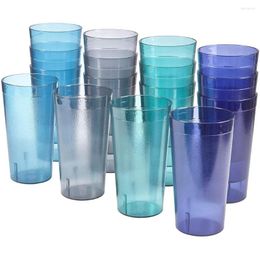 Cups Saucers Cafe 20-ounce Break-Resistant Plastic Restaurant-Style Beverage Tumblers Set Of 16 In 4 Coastal Colors