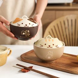 Bowls WSHYUFEI Japanese Cute Ceramic Rice Bowl Instant Noodle With Lid Tableware Student Dormitory Bedroom Household Products