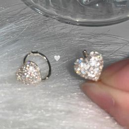 Hoop Earrings Minar Trend Bling CZ Cubic Zirconia Heart For Women Girls Silver Colour Alloy Pendant Earring Party Jewellery