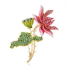 Brooches Fashion Cute Rhinestone Red Lotus Flower Crystal Metal Brooch Pin Scraf Buckle Shirt Hat Accessories Gifts For Women