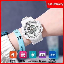 Wristwatches Girls' Cute Colourful Silicone Watch Waterproof Luminous Multi-functional Student Fashionable Round Dial Timer Alarm Clock