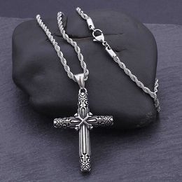 Pendant Necklaces Vintage Stainless Steel Cross Pendant Necklace For Men Dominic Toretto Cross Necklace Creative Graphic Christian Pendant Jewellery G230206