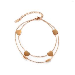 Anklets Simple Heart-shaped Rectangle Double Chain Stainless Steel Jewellery For Woman Gift Not Fade Wholesale