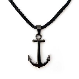 Pendant Necklaces Runda Men's Rope Necklace Black Nylon Chain with Anchor Pendant Adjustable Size 50cm Nautical Style Personalise Jewellery for Men G230206