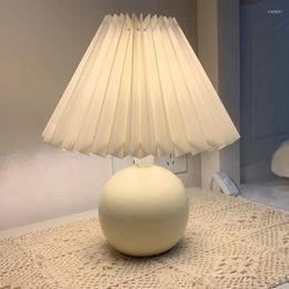 Table Lamps Pleated Lamp Three Colour Light Nordic Art Ceramic Remote Control Fabric Lampshade Warm Lampara Mesita Noche A