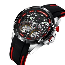 SENORS men's watch sports fashion precise automatic mechanical tourbillon fully hollowed out large dial waterproof silicone s272b